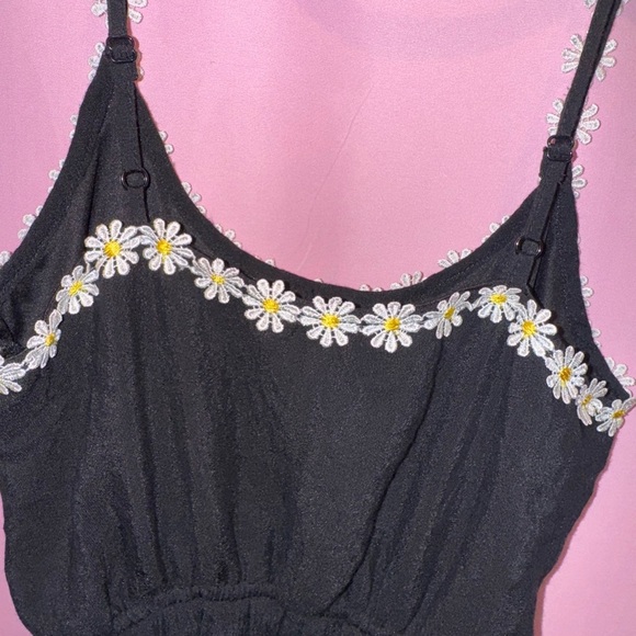 Black Sleeveless Dress with Floral Trim - Picture 3 of 6